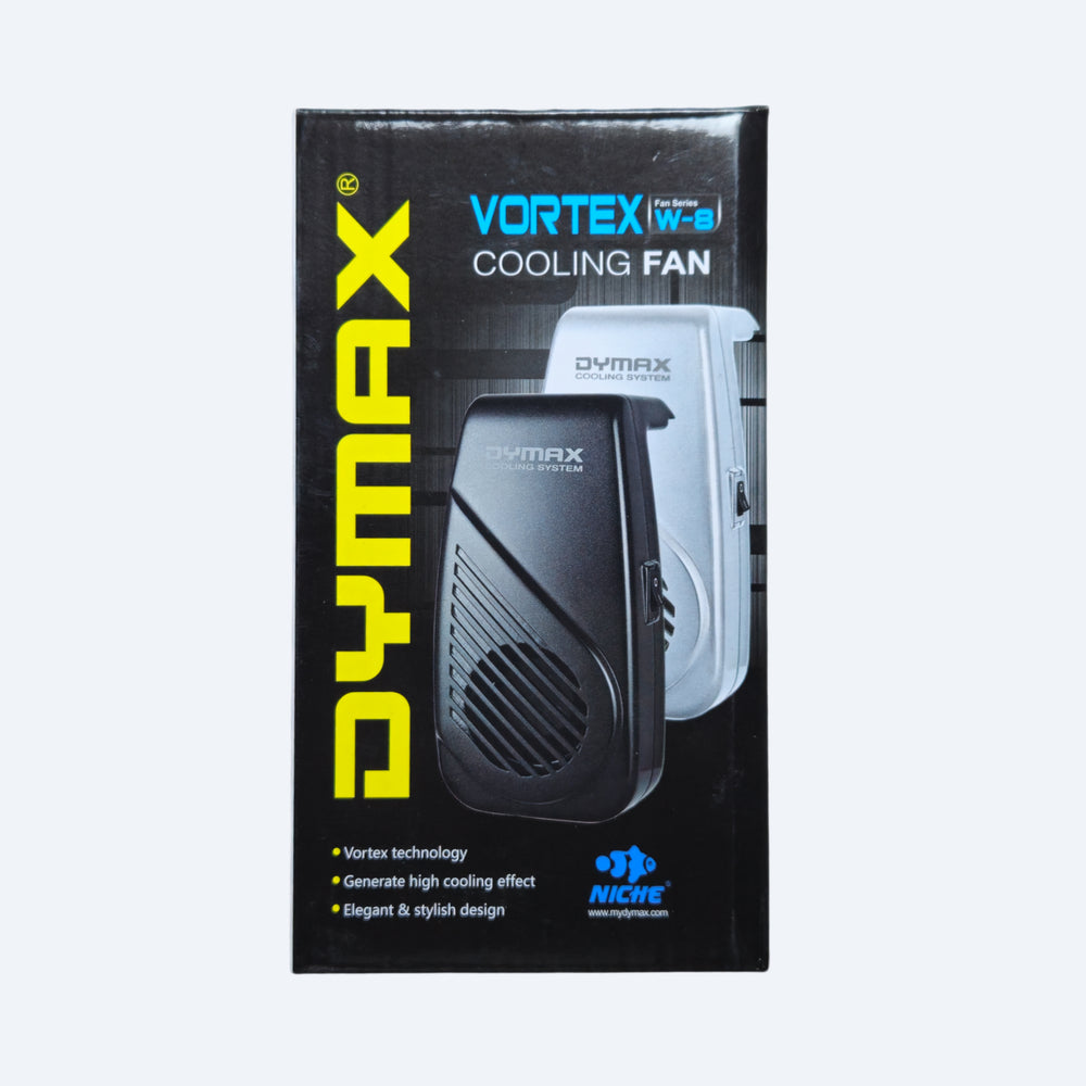 Dymax Vortex cooling fan packaging on a white background